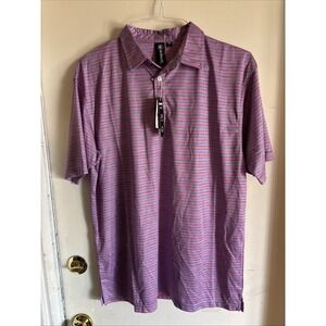 NWT Burnside Men's Cool Play SS Striped Polo Shirt Red/Blue
